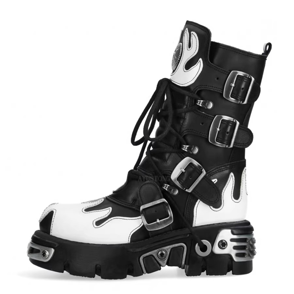 Women'S Fashion Riding Boots - Fashion New Men's Flame Metal Goth