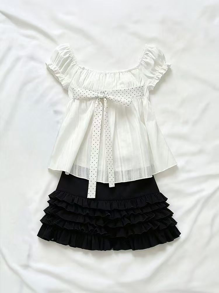 Puff Sleeve Blouse - Cute Korean Fashion Polka Dot Bow