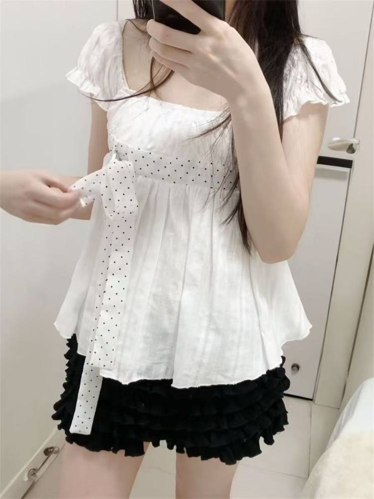 Cute Korean Fashion Polka Dot  - Puff Sleeve Blouse review and price
