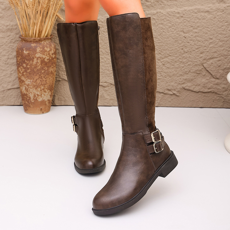 Fashion Buckle Brown Pu Leathe - Women'S Fashion Riding Boots review and price
