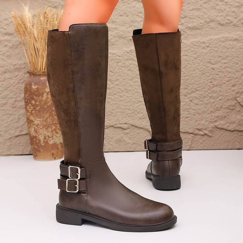Fashion Buckle Brown Pu Leathe - Women'S Fashion Riding Boots review and price